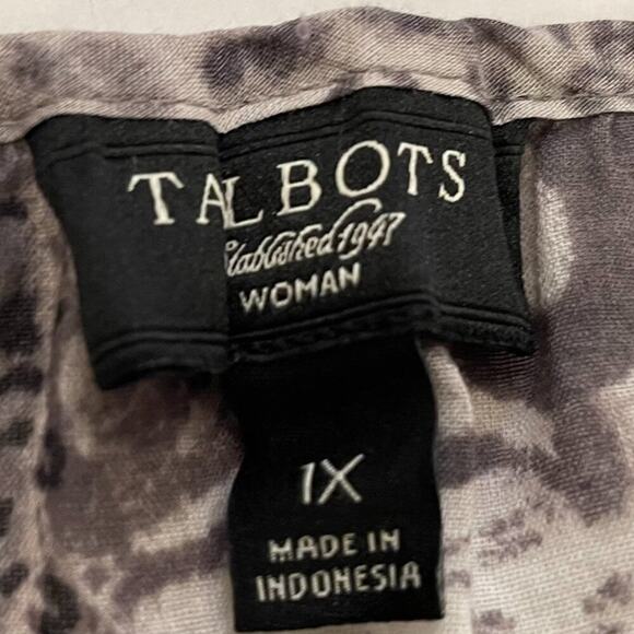 Talbots Cotton Gray, White Boho Paisley Sleeveless V-Neck Blouse, Ruffle Hem, 1X - Picture 7 of 12